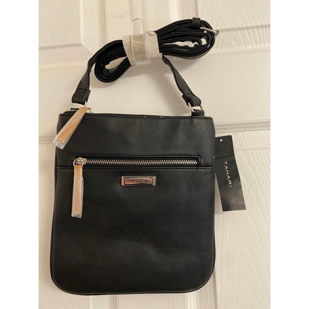 Tahari Crossbody Kristen Black Bag East West Messenger Purse NWT
